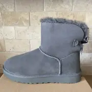 UGG MINI BAILEY BOW II GREY GRAY WATER-RESISTANT SUEDE BOOTS SIZE US 9 WOMENS