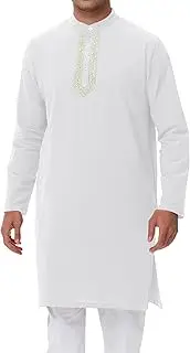 [NANAMEEI] Mens Kaftan Button Down Men Kurta Thobe Long Sleeve Robe Cotton Linen Muslim Caftan M-3XL