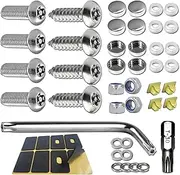 BGGTMO License Plate Screws Anti Theft -Stainless Steel Tamper Resistant Locking Front Rear Car Tag Frame Bolts Set,1/4 Metric M6 Rust Proof Security Screws,Fasteners Nut,Chrome Cap