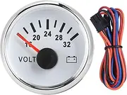 Car Voltage Meter,Water Temperature & Voltage Gauge,52Mm 18-V Voltmeter 7 Colors Backlight Universal Boat Car Volt Gauge Waterproof Ip67 (White Dial Silver Bezel)