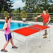 NNECW Portable Folding Table Tennis Table with 2 Paddles and Balls for Outdoor/Indoor Use-Red