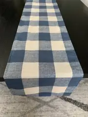 Buffalo Check Table Runner 50 x 13 Cotton Duck Cloth Checkered Blue & Beige