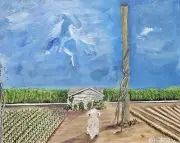 Origjnal Art Painting, Acrylic, Regina DeVal, 16x20, Dogs Really Do Go To Heaven
