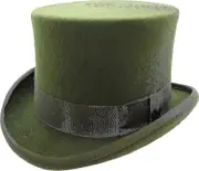 Hand Made Wool Top Hat Satin Lined Small To Xxl- Olive