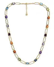 Bloomingdale's Fine Collection Multi Gemstone Paperclip Link Statement Necklace in 14K Yellow Gold, 16-18