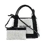 在飛比找遠傳friDay購物優惠-BALENCIAGA巴黎世家NAVY字母LOGO帆布搭牛皮肩