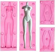 3D Woman Nude Clay Mold Female Doll Nudity Naked Full Body Silicone Molds Kit for Fondant Cake Decorating Polymer Clay Crafting Tools Supplies