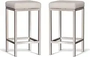 Set of 2 - Borgo Bar Stool 65cm - Brushed Frame - Off White