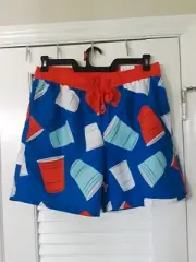 Men's Celebrate Patriotic 4th of July Above Knee Swim Shorts MEDIUM Party Cup