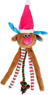 Dingo Reindeer Dog Toy with a Pink Hat, Rope Tug and Sewn-in Squeaker, Funny Christmas Gift for Dog Training, Tug of War, Fetch, Play, 50 cm Long, Multicolor 17482