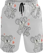 [GuoChe] Swim Trunks for Mens Grey Mothers Koala Baby Quick Dry Bathing Suits Hot Summer Swim Trunks Bathing Suits Mesh Lining