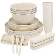 Wheat Straw Dinnerware Set (32PCS)| Unbreakable Tableware Set Dishwasher & Mi...