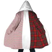 Personalized Hooded Cloak Coat, Red Striped Plaid Christmas Color Block Cloak
