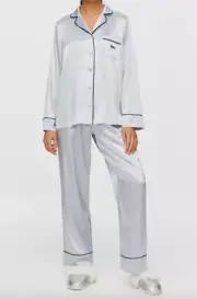 NEW PETER ALEXANDER SILVER POLY SATIN TOP PANTS PJ SET MEDIUM M RRP$139