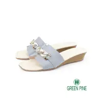 在飛比找momo購物網優惠-【GREEN PINE】璀璨飾釦楔形拖鞋藍色(0070056