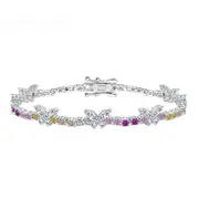 ANYCO Bracelet Iced Out Bling Butterfly Shape Rainbow 16cm Jewelry S925 Silver Color Cz Adjustable Tennis Chain Bracelet For Women