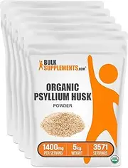 BulkSupplements.com Organic Psyllium Husk Powder - Fiber Supplement, Psyllium Husk Fiber, Psyllium Husk Powder for Baking - Organic & Gluten Free, 1400mg per Serving, 5kg (11 lbs)