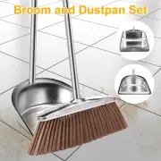 Broom and Dustpan Set with Long Handle Heavy Duty Stainless Steel Dustpan leVVk+