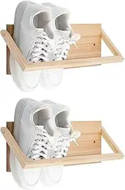 2 Pcs Wall Mounted Shoe Rack Wooden Shoe Rack Organizer Modern Compact Wall Shoe Holder for Entryway Hallway Narrow Spaces Rv Footwear Sneaker Slipper Boots Shoe Storage（15.7"）