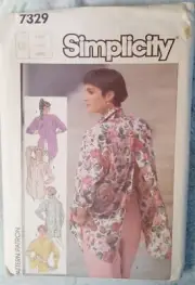 Simplicity Pattern #7329 Misses Loose Fitting Shirt Size Large UNCUT 1985