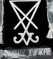 Medieval Satan Satanic Lucifer Sigil Seal Ritual Banner Alter Black Silver Order