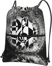 EdWal Musical Theme Music Clefs Print Drawstring Backpack Gym Bags Sports Bags With Zipper Pocket For Travel Beach, Black, One Size