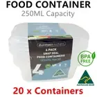 20 x Snap Seal Plastic Food Container 250ML Storage Meal Prep Takeaway Lunchbox