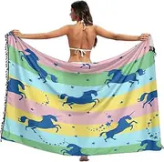[RPLIFE] Dark Blue Unicorn Pastel Stripes Beach Sarong Wraps for Women, Tassel Sarong Cover up for Summer Pool/beach, Large, Dark Blue Unicorn Pastel Stripes, Medium