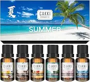 Summer Essential Oils Set，Cakki Fragrance Oils Gift Set 6X10ML，with Coconut Passion,Plumeria, Pina Colada, Aqua Kiss, Natural Aromatherapy Oils, for Diffuser, for Candles Making