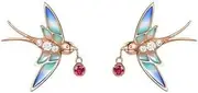 [FEATUR] Ladies Jewellery Gift,Silver Bracelets for Womens,Charm Bracelet, Chinese Style S925 Sterling Silver Necklace Women's Palace Spring Swallow Pendant Enamel Collarbone Chain Bracelet (Color : Ear Studs
