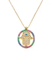 Argento Vivo Vermeil CZ Hamsa Evil Eye Necklace