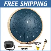 Versatile 13" D Major Steel Tongue Drum - 15 Notes with Handpan Mallets & Book