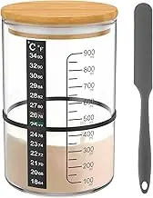 Sourdough Starter Jar for Sourdough Bread Baking, 900ml Wide Mouth Sourdough Glass Jar, Reusable Sourdough Starter Container with Temperature Paper Spatula Rubber String for Baking Bread (A)