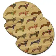 Boston Terrier Dog Pattern Wood Car Coaster Gift Set fit Car & Truck Cup Holder