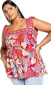 [City Chic] Plus Size Paradiso Pink Print TOP