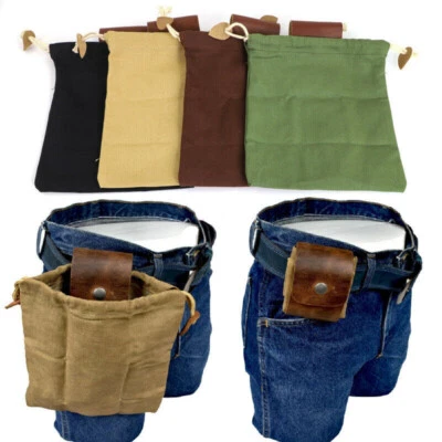 Leather Waxed Canvas Pouch Outdoor Foraging Collapsible Bag Drawstring Belt Bag
