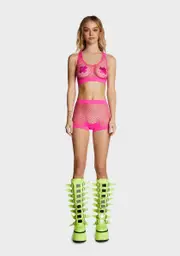 Candy Work It Out Fishnet Shorts Set