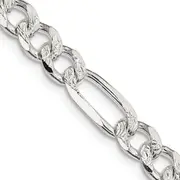 28 Inch Sterling Silver 7.25mm Pave Flat Figaro Chain