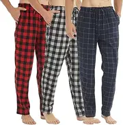 [Lanbaosi] Flannel Mens Pajama Pants 3 Pack Cotton Red Plaid Pajamas Bottoms with Pockets Drawstring Lounge Sleepwear Christmas PJ