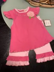 Zúbels 2 Piece legging /flutter sleeve top w/knit flower Design light pink/pink