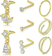 [LAURITAMI] 20G Nose Rings Hoop L Shaped Nose Studs Stainless Steel Nostril Piercing Jewelry for Women