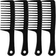 4PCS Wide Tooth Comb, Large Hair Detangling Comb Styling Comb, Professional Women Hair Care Handgrip Comb for Curly, Wet, Long Hair (Black)