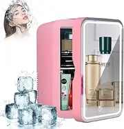 Mini Fridge 8 Liters, Led Mirror Beauty Fridge Thermoelectric Cooler and Warmer for Skincare, Bedroom and Travel,Pink