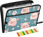 Quteprint 13 Pockets Expanding File Folder with Zipper Closure, Cute Cartoon Floral Pigs Accordion File Folder with Sticky Labels, Letter Size A4 Papers Expandable File Document Organizer