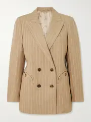 [BLAZÉ Milano] BLAZÉ Milano - Heretique Everyday Double-breasted Pinstriped Linen Blazer - Sand - 00 00 Neutrals
