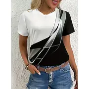Women's T Shirt Ombre Graphic Color Block Vintage Stylish Casual Short Sleeve Crew Neck Round Neck Regular Tops Daily Print Black Summer Spring