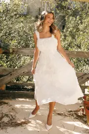 [PUP99] Gabbie Midi Dress - White XS White