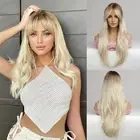 Light Blonde Wig with Bangs - Ombre Platinum Blonde Wigs for White Women, Lon...