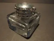 Vintage Antique Style Solid Clear Square Thick Glass Inkwell Ink pot Bottle