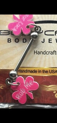 Dangle Belly Button Ring Pink CLOVER SAYS RUB ME , 2 PACKS